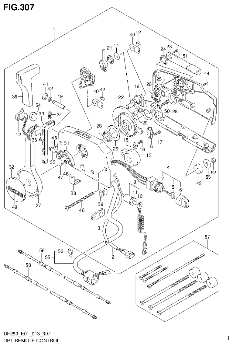 Suzuki DF200T, DF200Z, DF225T, DF225Z, DF250T, DF250Z OPT:REMOTE CONTROL parts diagram